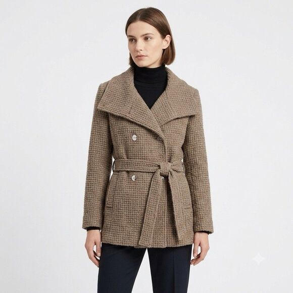 Calvin Klein Jackets & Blazers - Women’s Calvin Klein Double Breasted Brown Wool Blend Belted Coat Size Small